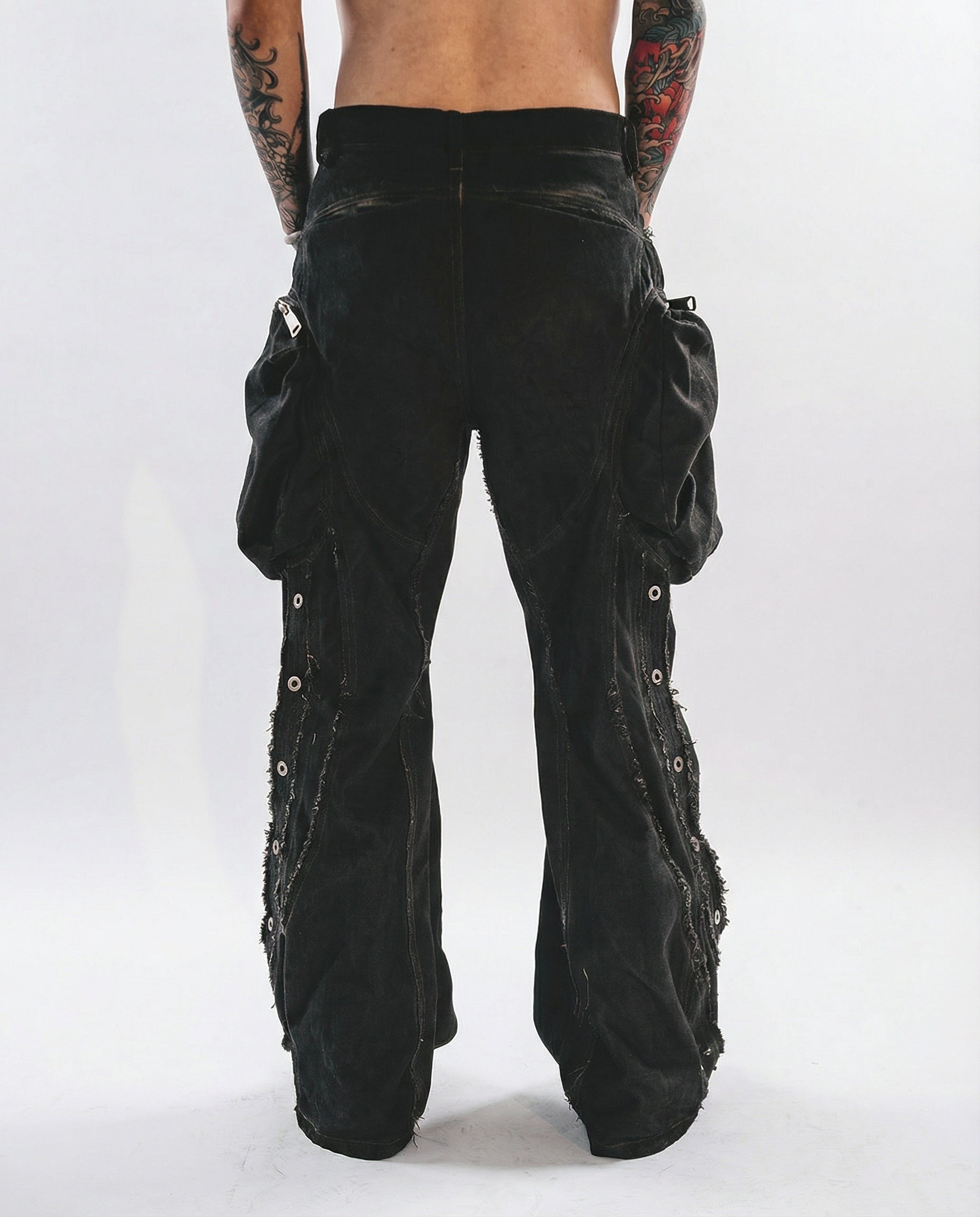 Distressed Cotton Wide Leg Cargo Pants - Grunge Streetwear