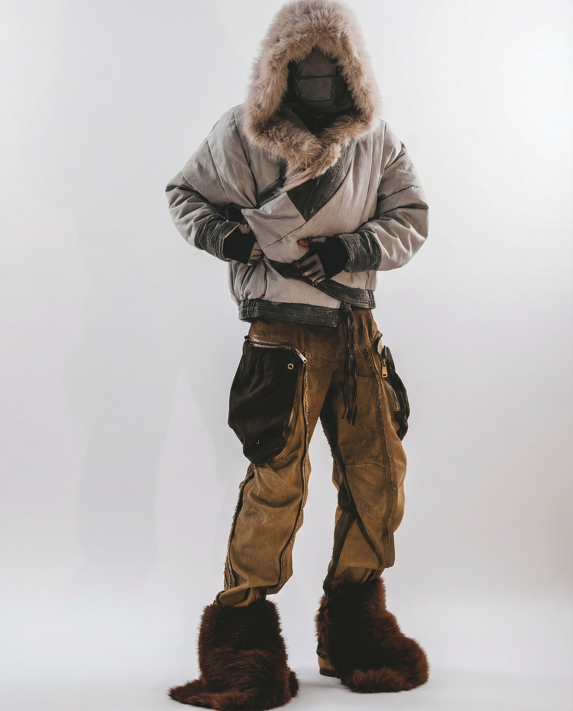 Distressed Cotton Wide Leg Cargo Pants - Grunge Streetwear