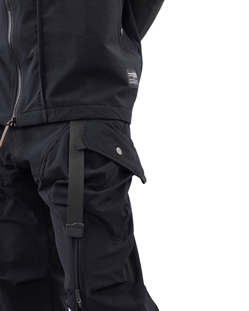 Techwear Laminated Zipper Black Cargo Pants