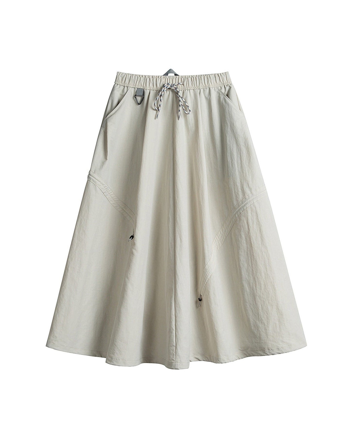 Ivory white technical cargo skirt flat lay with drawstring waist and side pockets