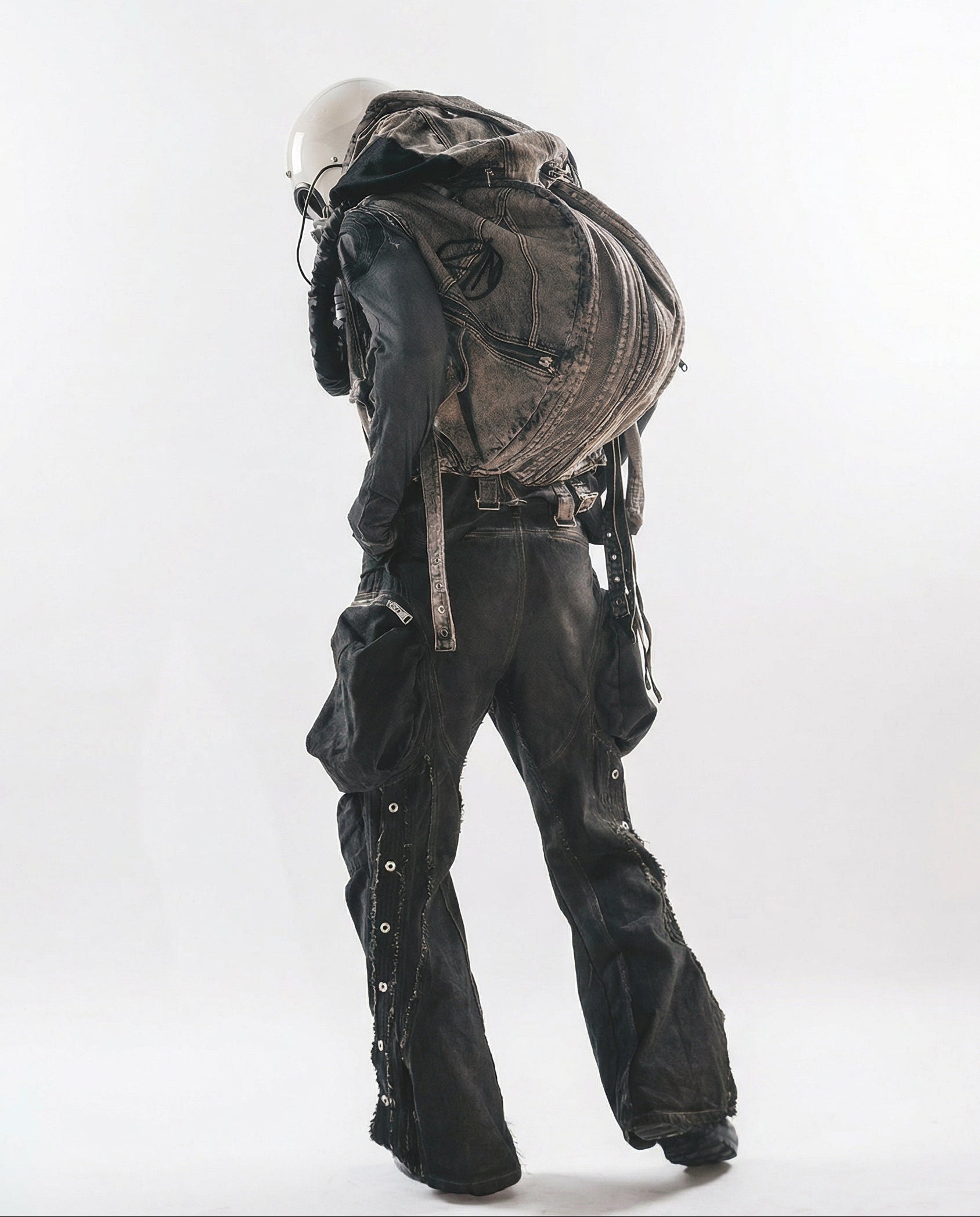 Distressed Cotton Wide Leg Cargo Pants - Grunge Streetwear