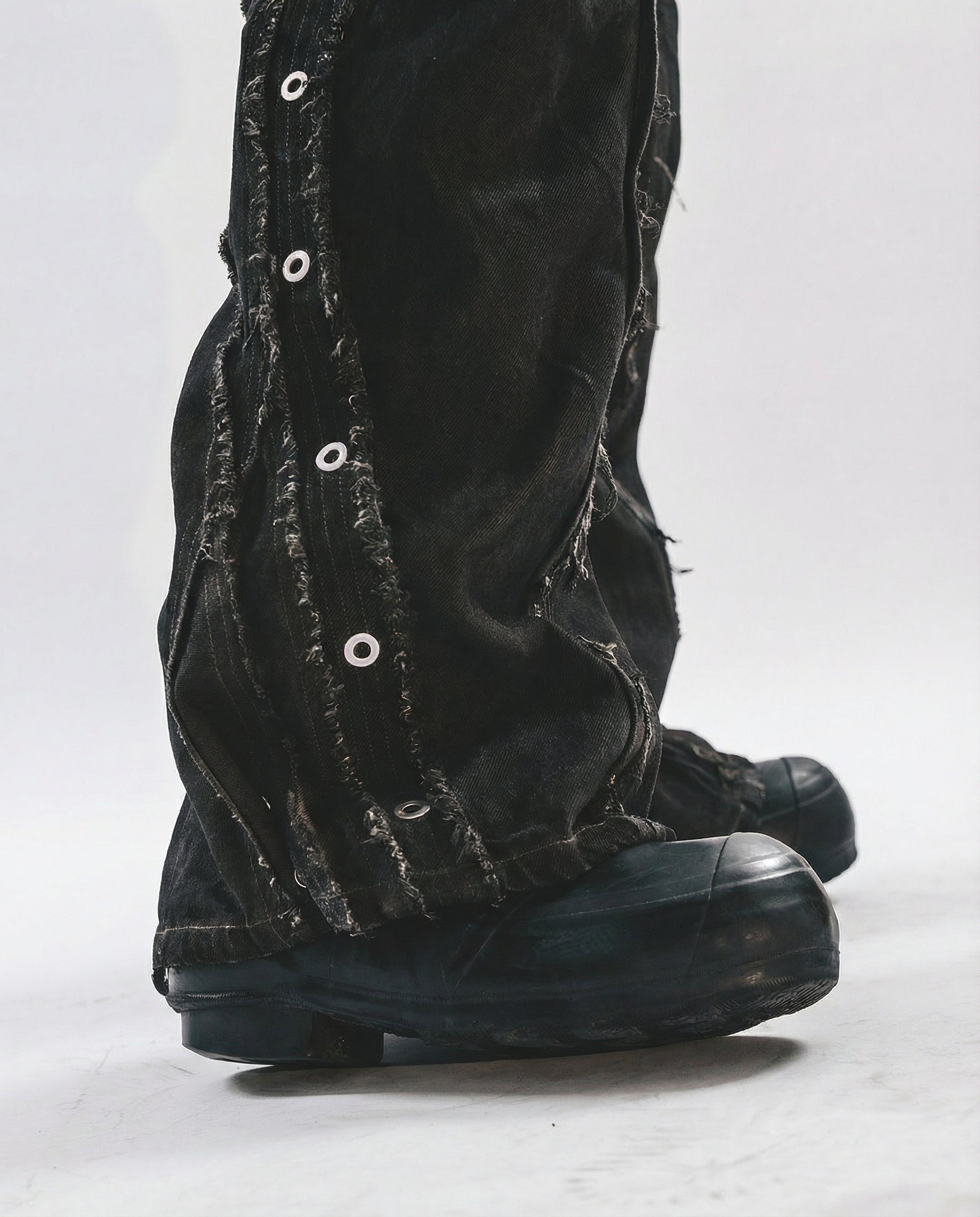 Distressed Cotton Wide Leg Cargo Pants - Grunge Streetwear