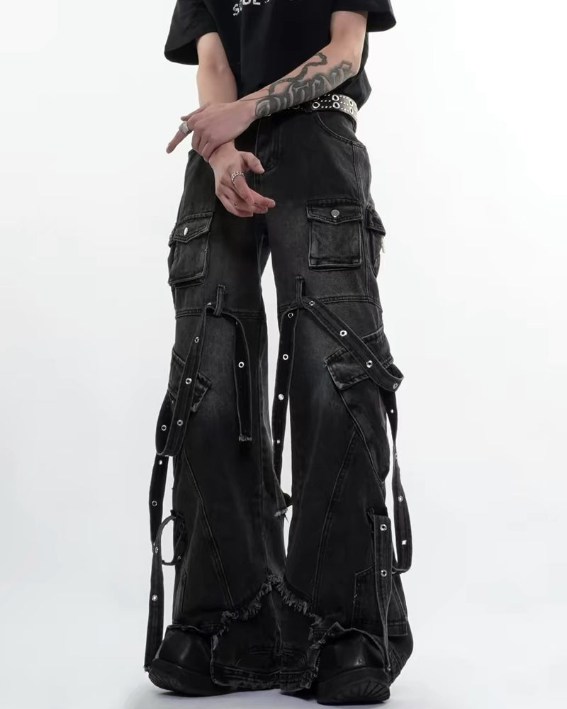 Multi-Pocket Wide-Leg Cargo Y2K Jeans