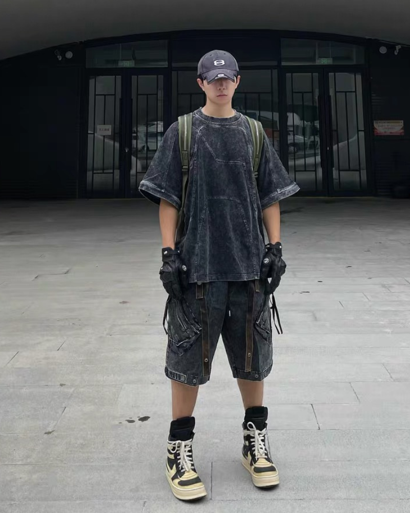 Apocalypse Washed Patchwork Tactical Cargo Shorts | Baggy Jorts