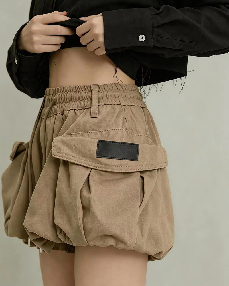 Summer Paperbag Waist Bubble Cargo Shorts