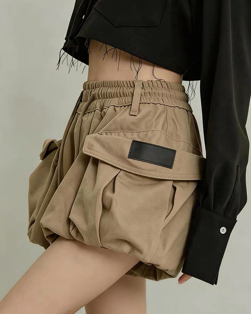 Summer Paperbag Waist Bubble Cargo Shorts