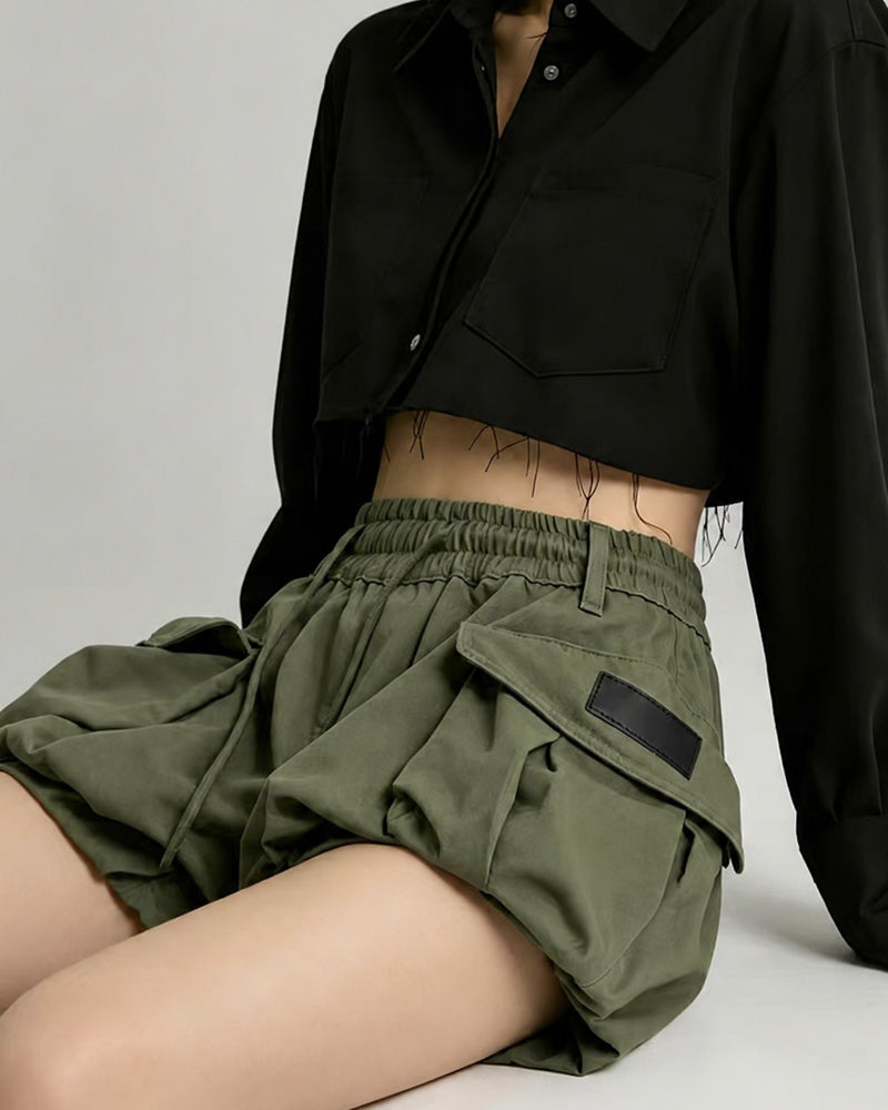 Summer Paperbag Waist Bubble Cargo Shorts