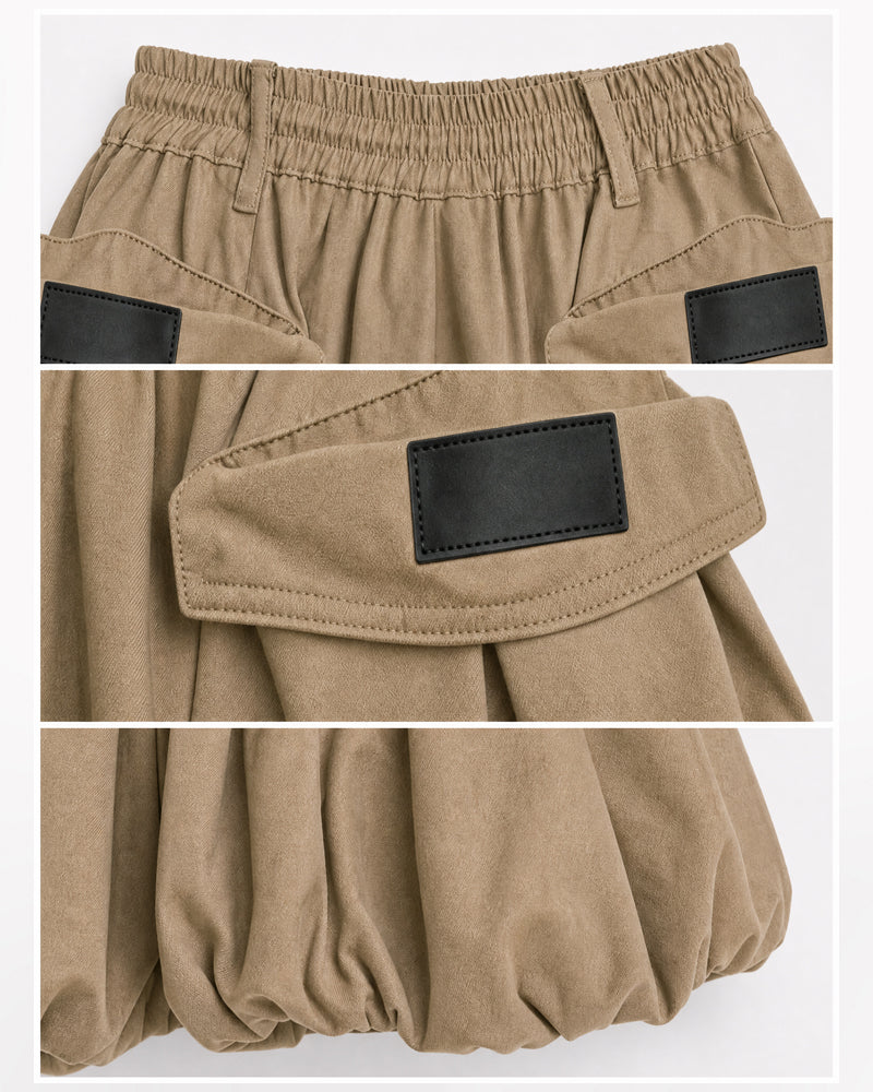Summer Paperbag Waist Bubble Cargo Shorts