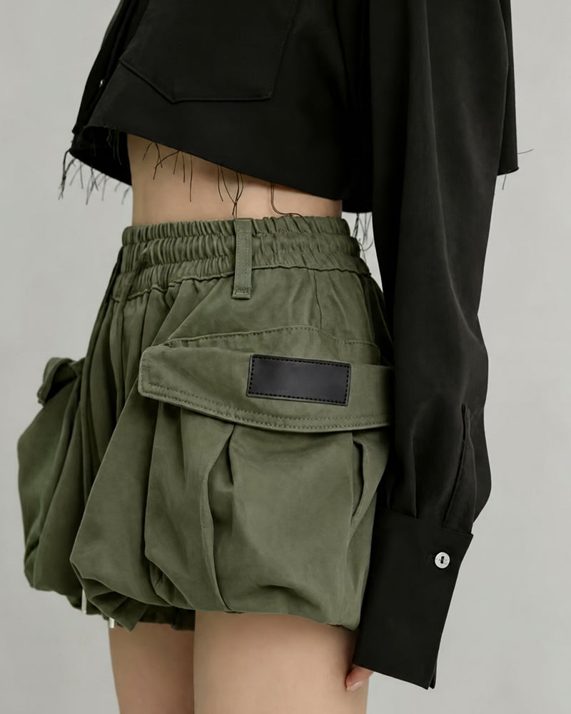 Summer Paperbag Waist Bubble Cargo Shorts