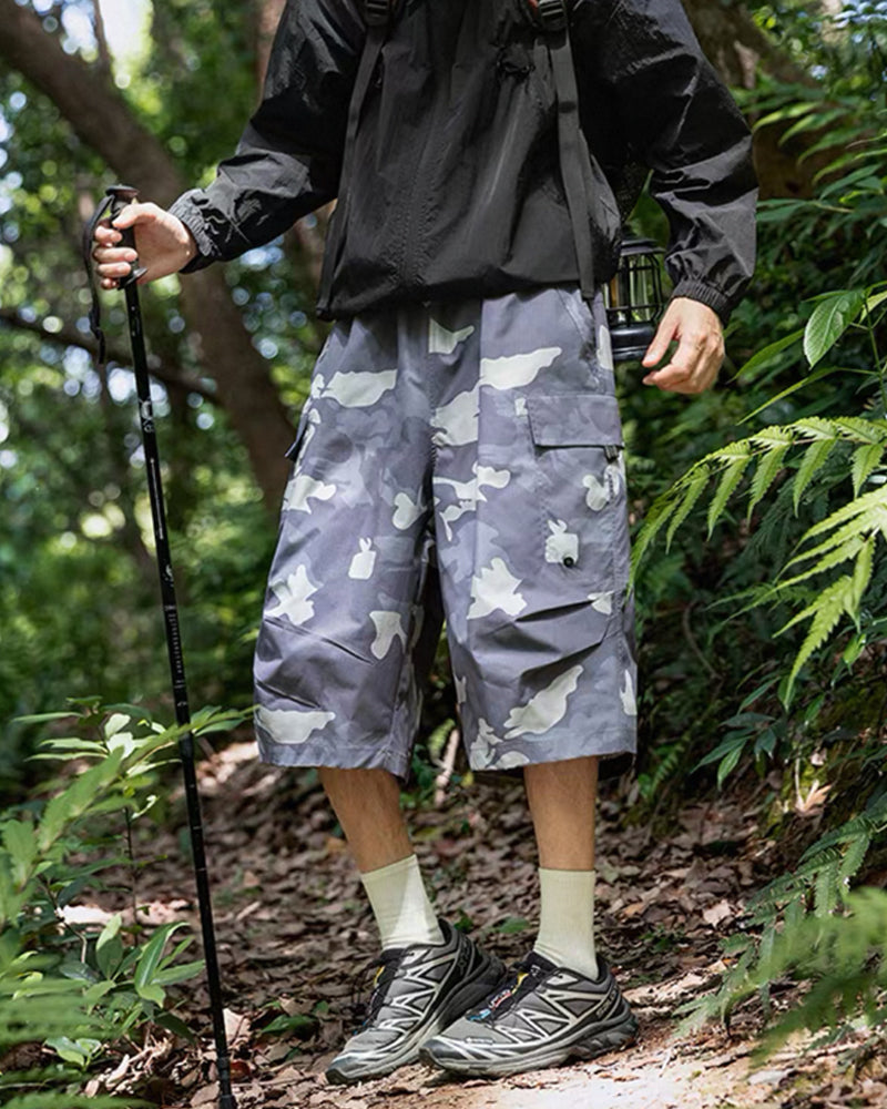 Vintage Unisex Camo Beach Cargo Hiking Shorts