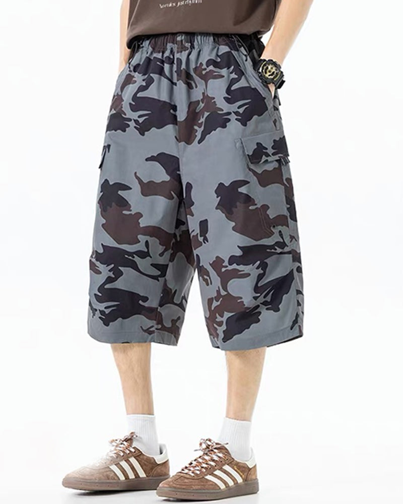 Vintage Unisex Camo Beach Cargo Hiking Shorts