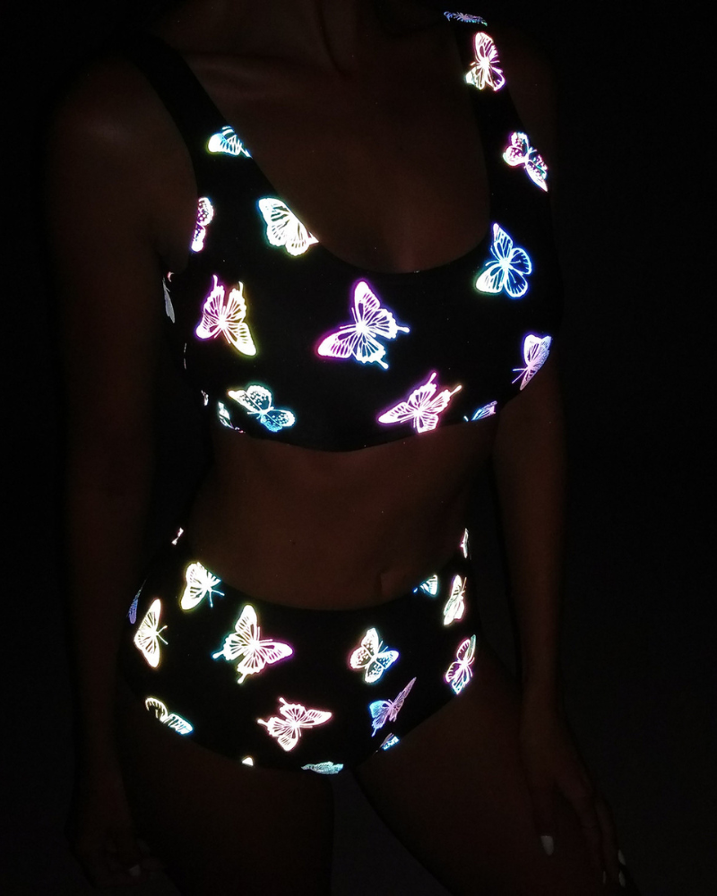 Colorful Reflective Rave Party Shiny Bikini Set