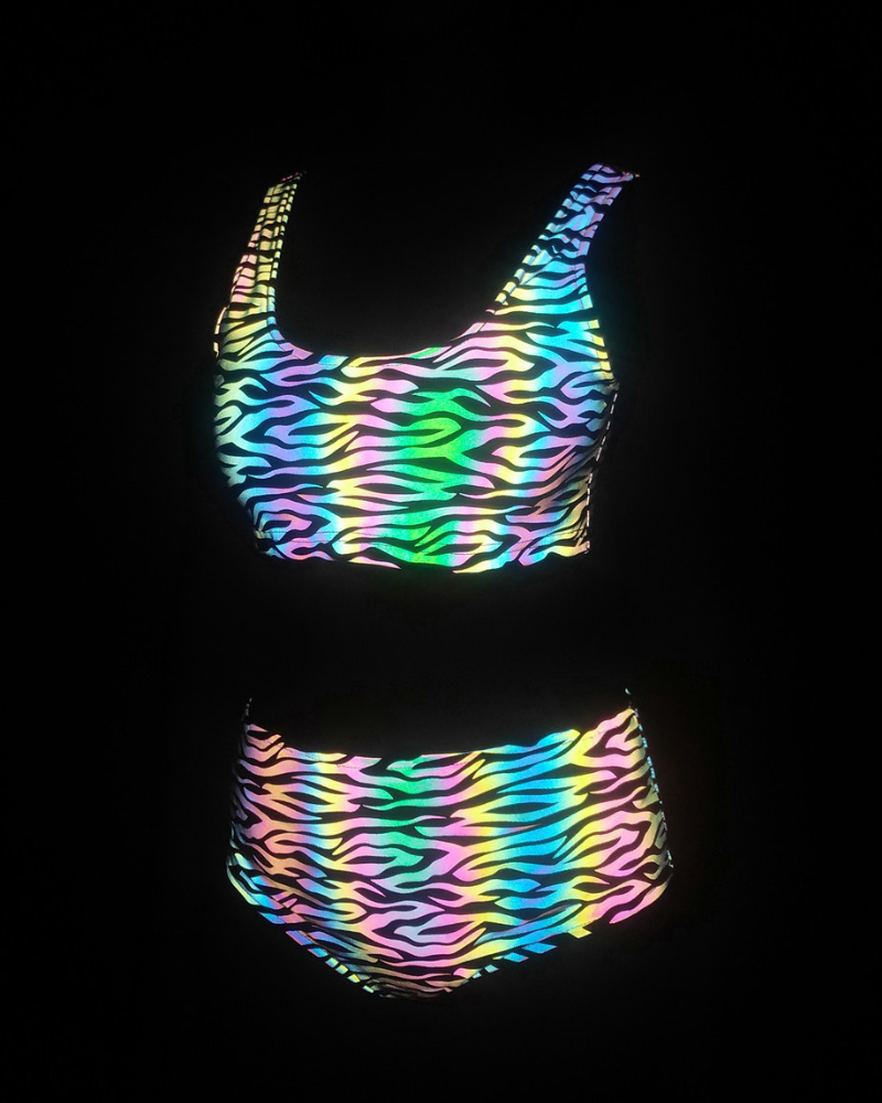 Colorful Reflective Rave Party Shiny Bikini Set