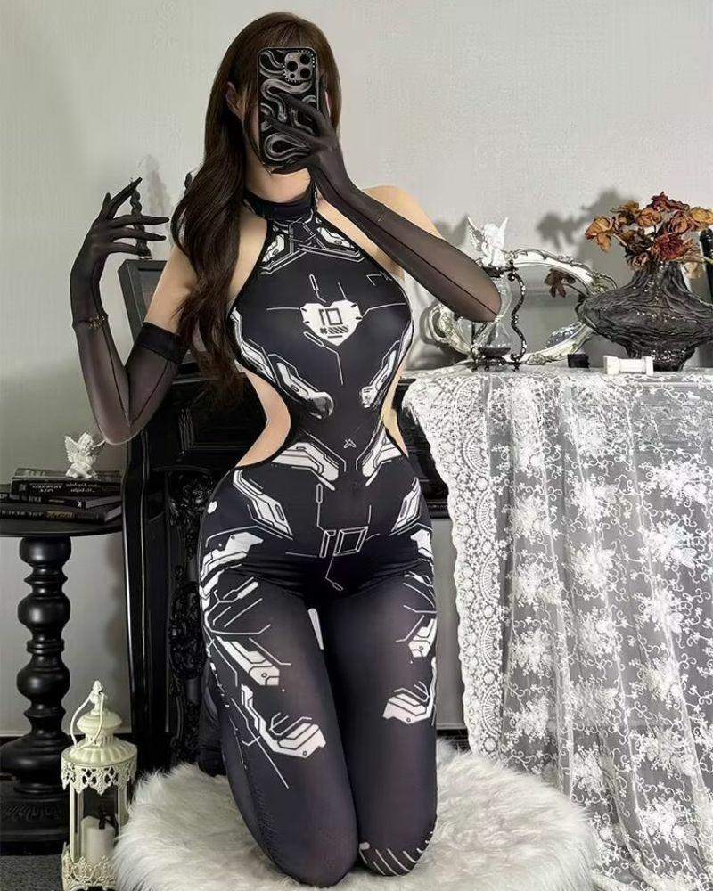 Cyberpunk Cut-out Hoodie and Bodysuit