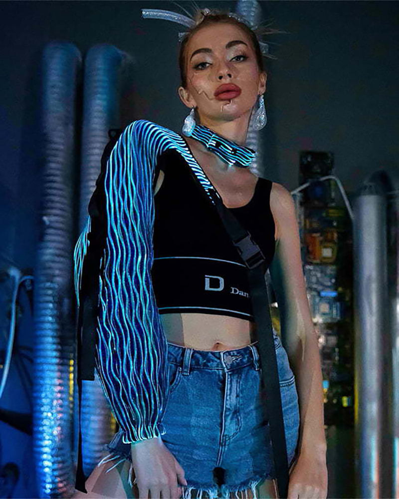 Cyberpunk Rave Clothing Luminous One Shoulder Sleeve Top