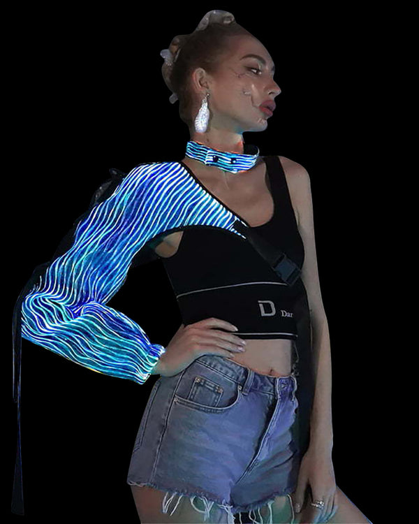 Cyberpunk Rave Luminous One Shoulder Sleeve Top