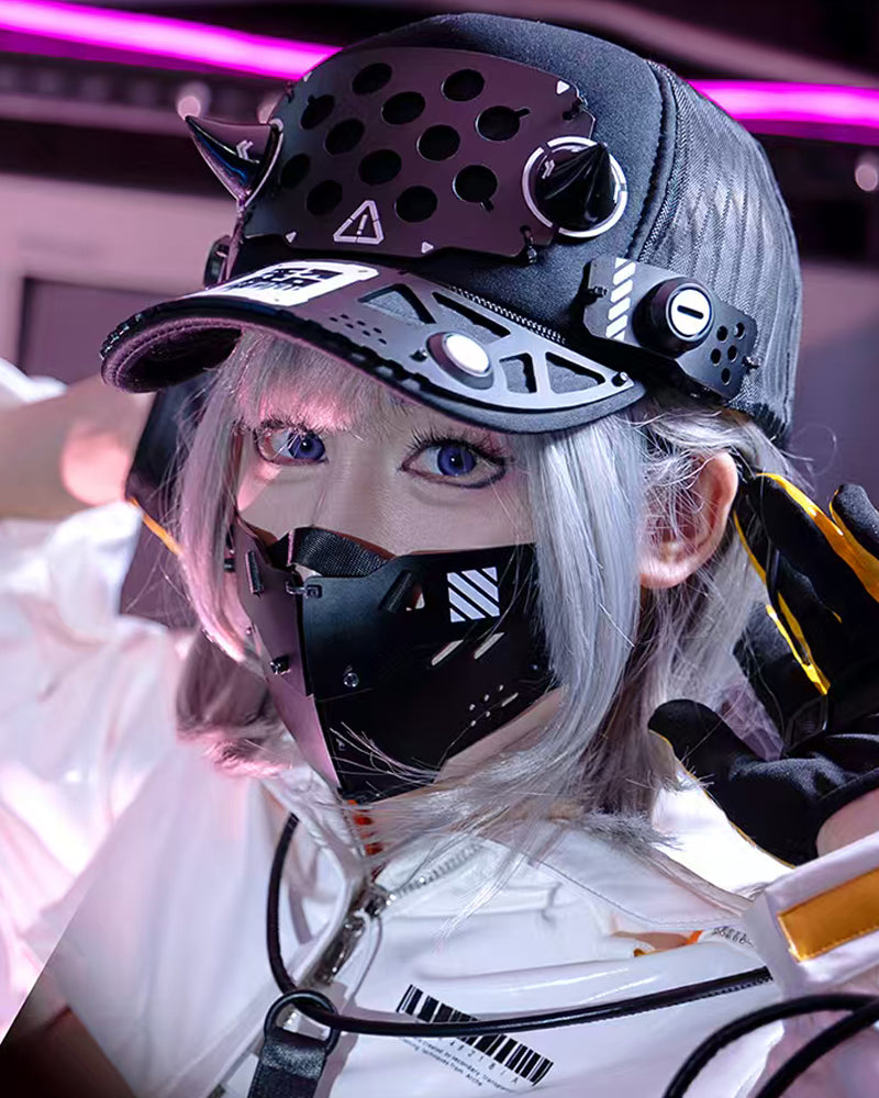 Cyberpunk Mech-Horn Tactical Cap Mask Hand Armor