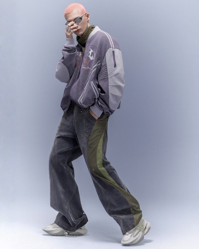 XIPHEVIL Cyberpunk Outfits Embroidered Suede Cropped Jacket