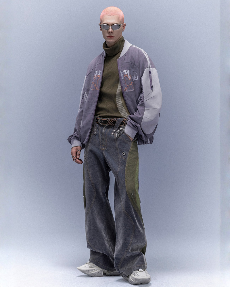 XIPHEVIL Cyberpunk Outfits Embroidered Suede Cropped Jacket