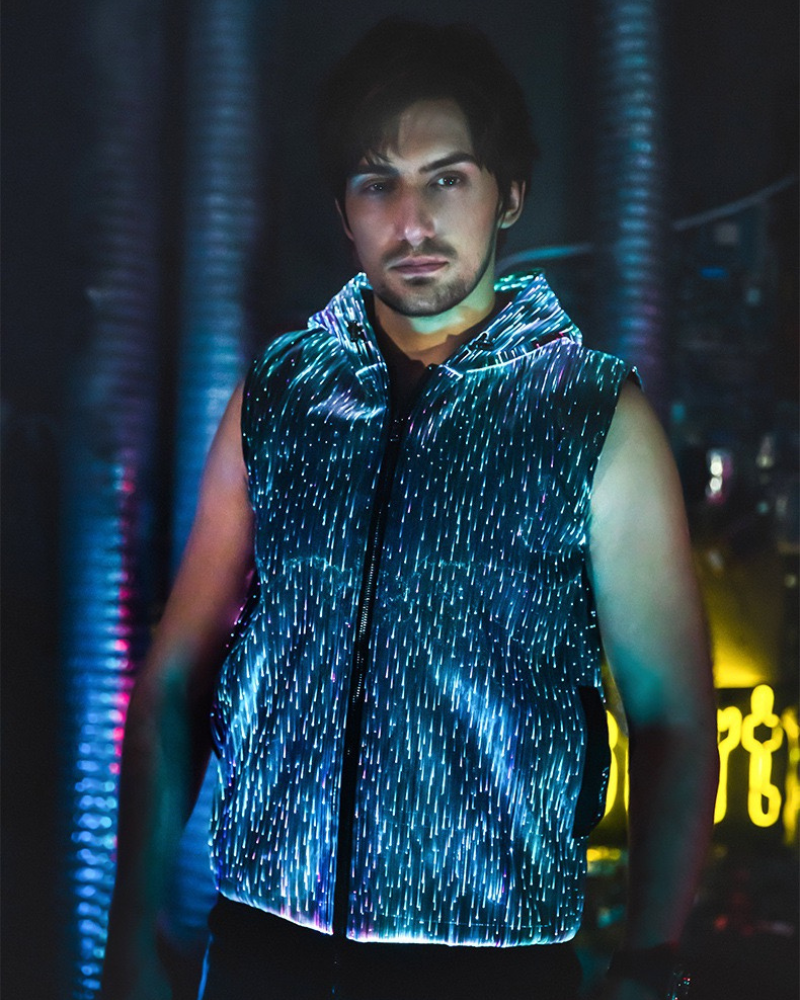 Cyberpunk Rave Clothing Luminous Hooded Vest