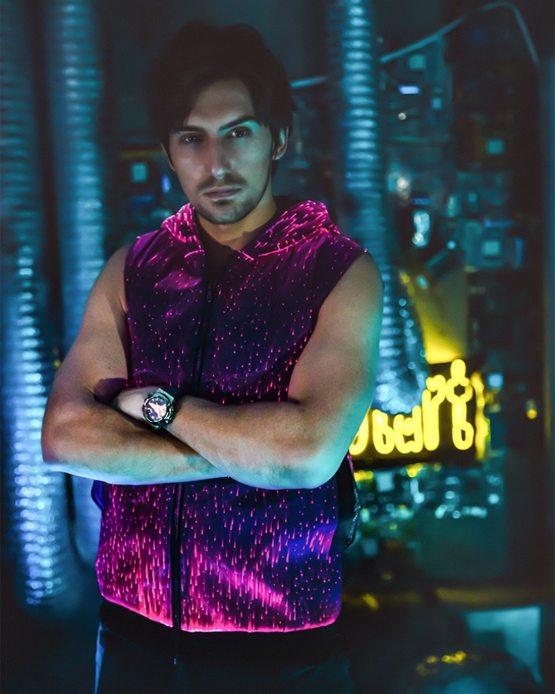 Cyberpunk Rave Clothing Luminous Hooded Vest