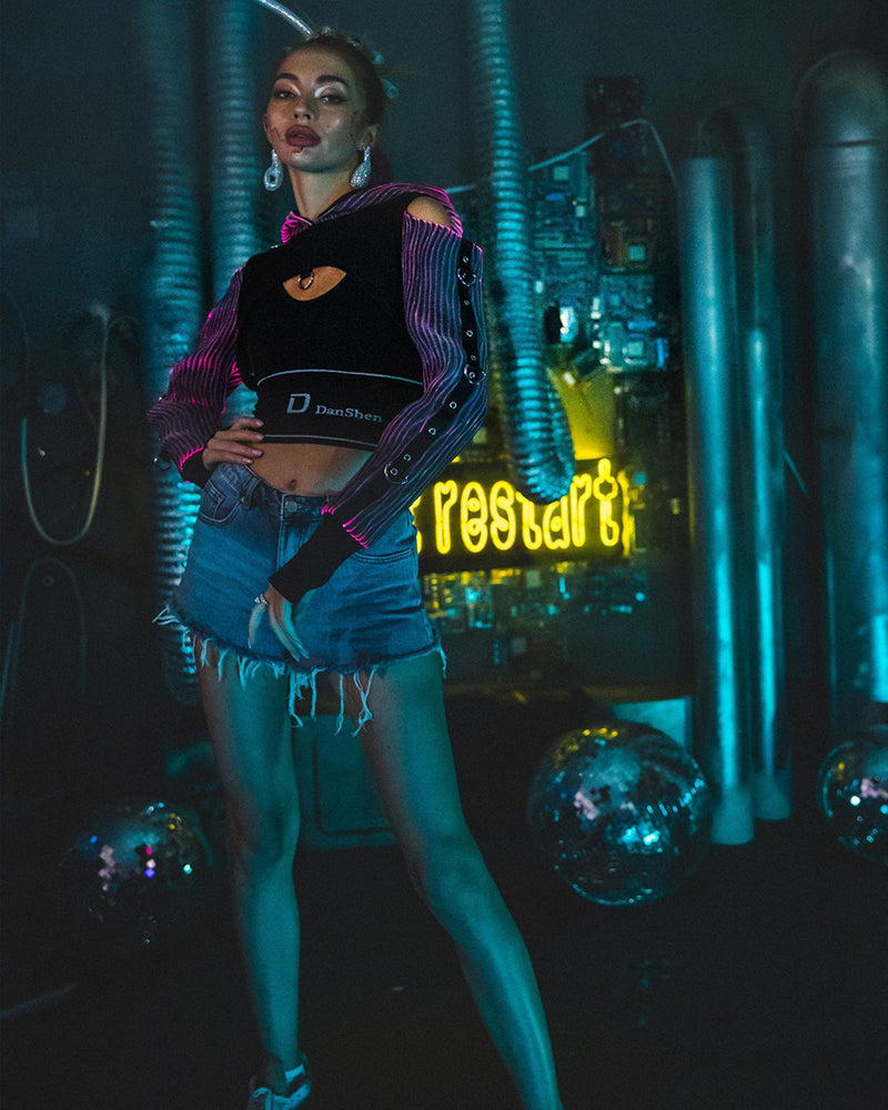 Cyberpunk Rave Clothing Luminous Off The Shoulder Crop Top