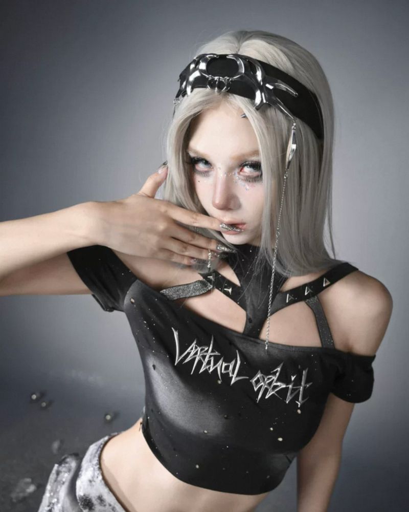 Cyberpunk Elf Futuristic Sequined Top & Mini Skirt (Sold Separately)