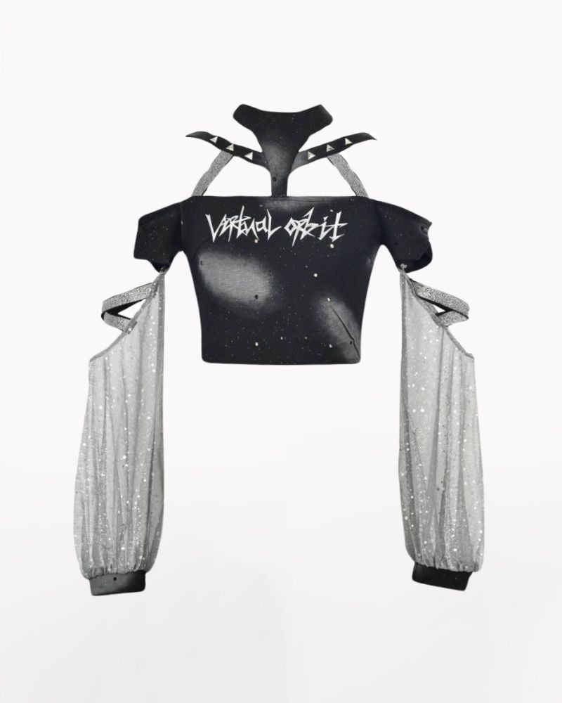 Cyberpunk Elf Futuristic Sequined Top & Mini Skirt (Sold Separately)