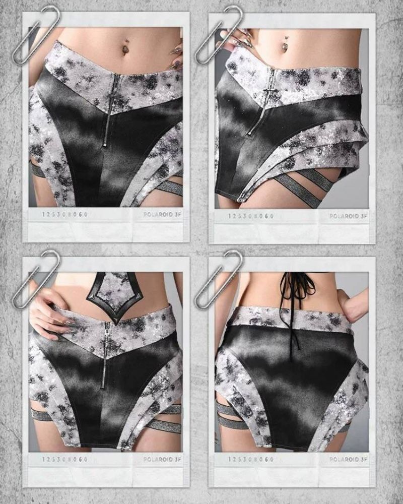 Cyberpunk Elf Futuristic Sequined Top & Mini Skirt (Sold Separately)