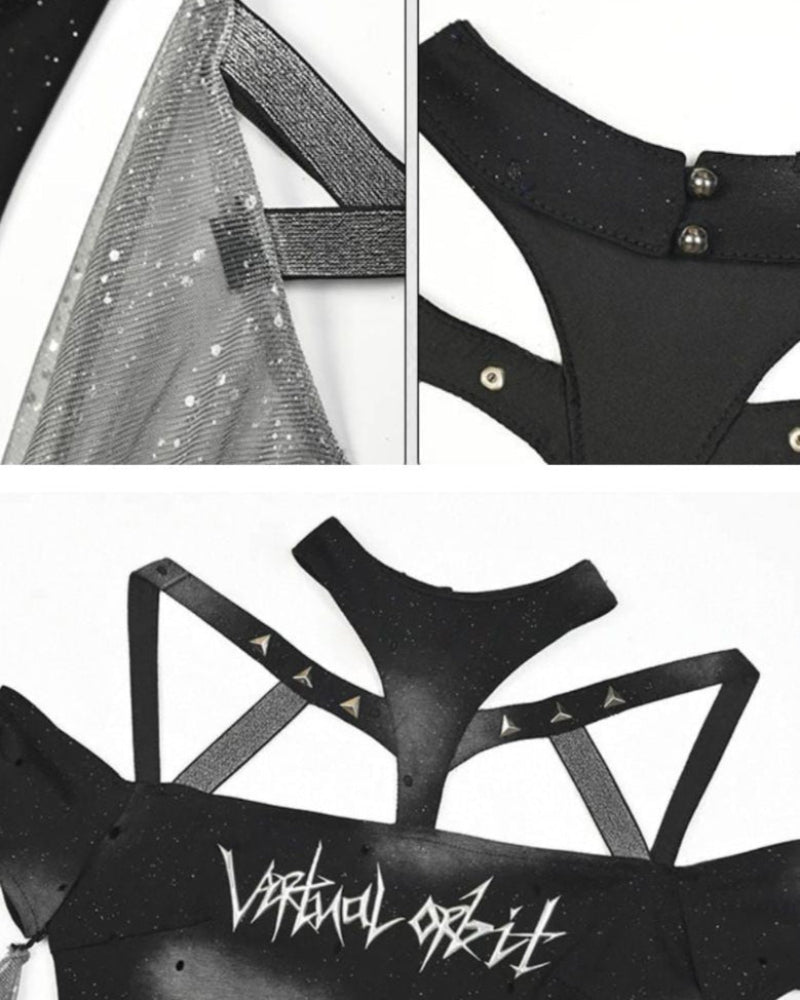 Cyberpunk Elf Futuristic Sequined Top & Mini Skirt (Sold Separately)