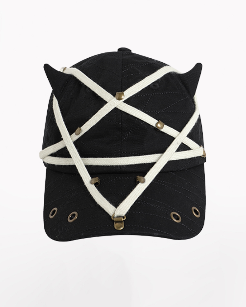Dark Gothic Pentagram Washed Denim Baseball Cap