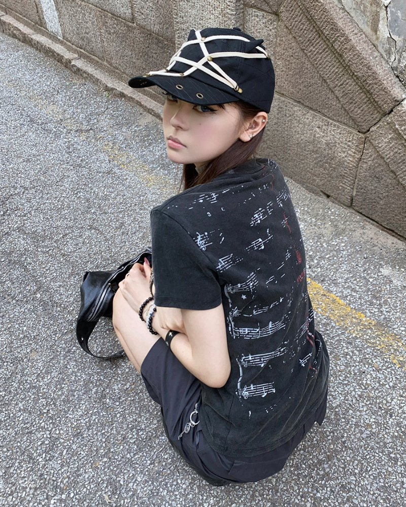 Dark Gothic Pentagram Washed Denim Baseball Cap