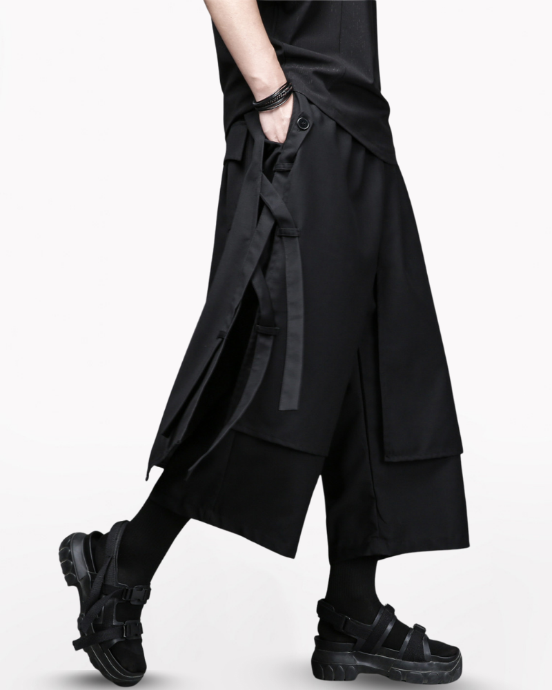 Dark Yamamoto Loose Faux-Layer Hakama Pants