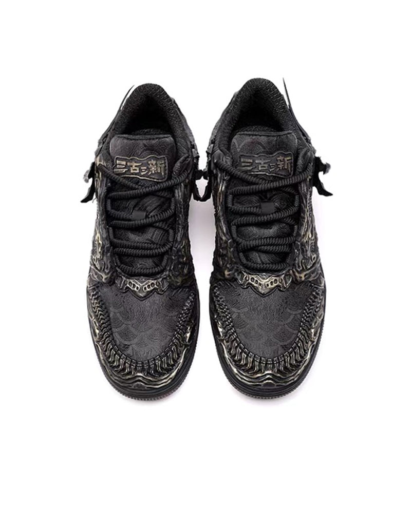 Techwear Armor-Textured Low-Top Sneakers