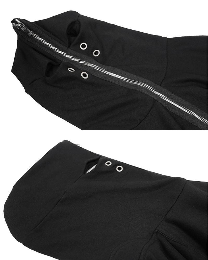 Opium Style Y2K Cut-Out Eye Full Zip Up Hoodie