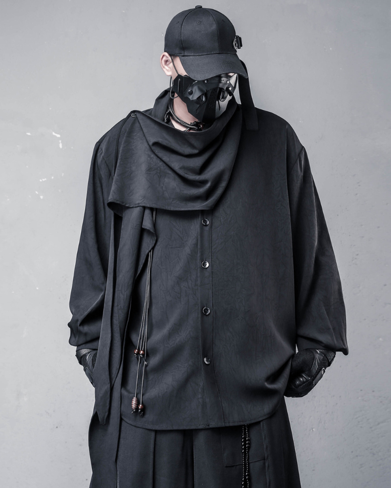 Darkwear Style Japanese Urban Scarf Collar Shirt