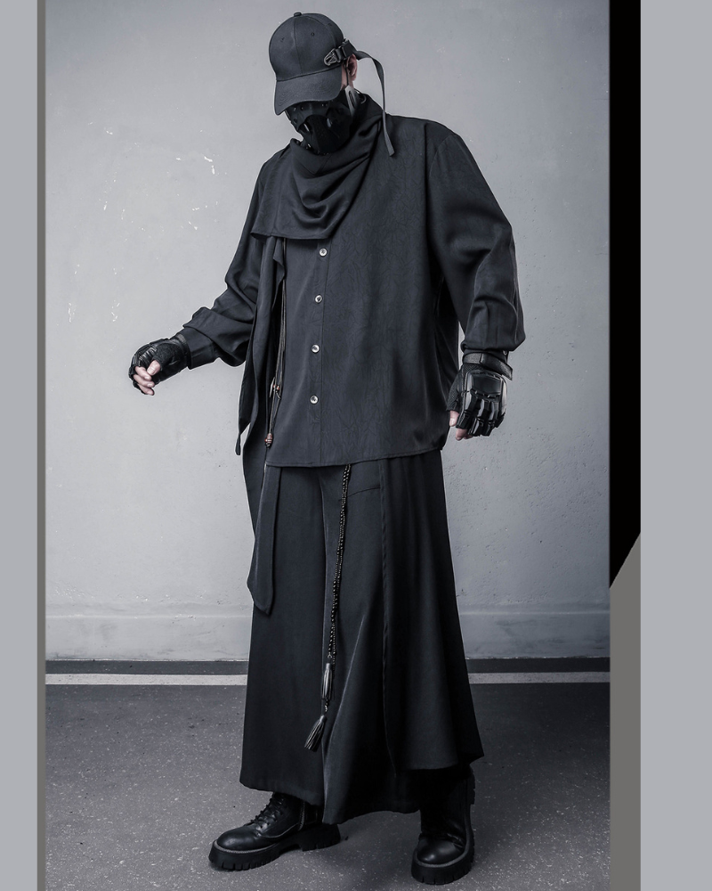 Darkwear Style Japanese Urban Scarf Collar Shirt