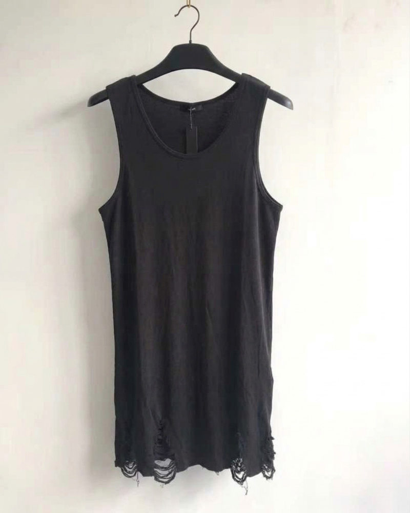 Darkwear Distressed Frayed Hem Base Layer Sleeveless T-Shirt