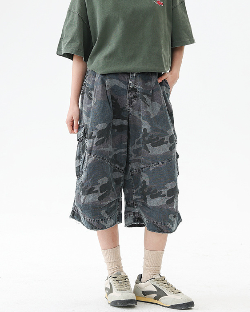 Denim Style Camo Cargo Shorts | Baggy Jorts