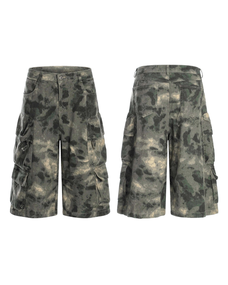 Denim Style Unisex Tie-Dye Cargo Shorts | Camo Baggy Jorts