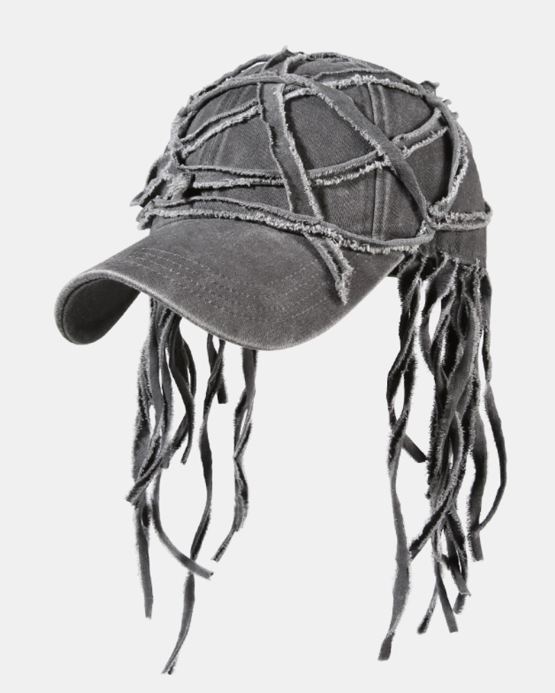 Punk Distressed Crisscross Fringe Baseball Cap