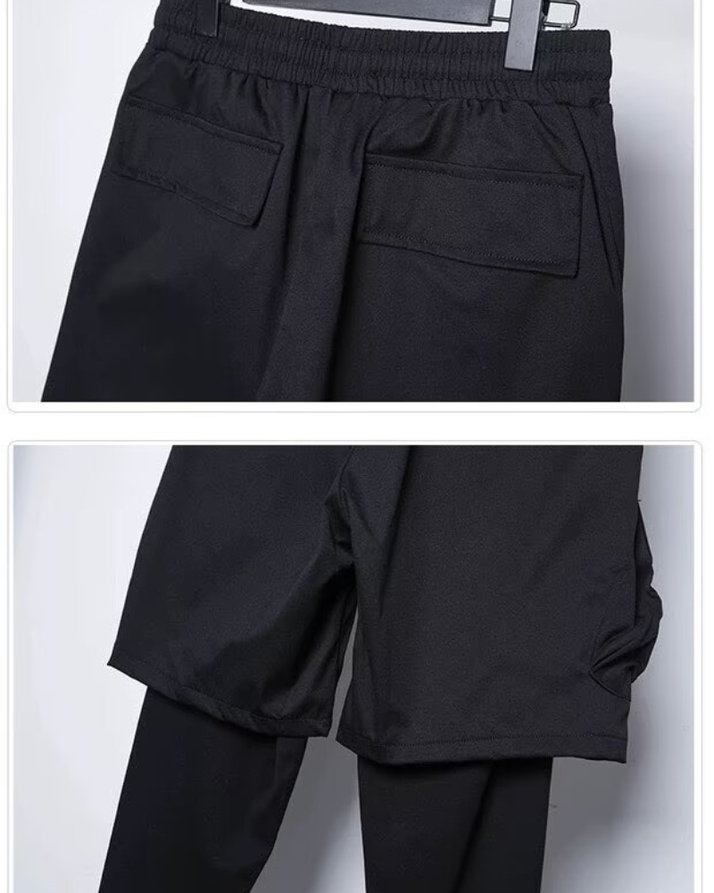 Fake Two Black Techwear Cargo Pants