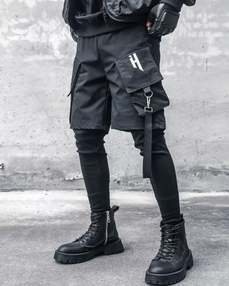 Fake Two Black Techwear Cargo Pants