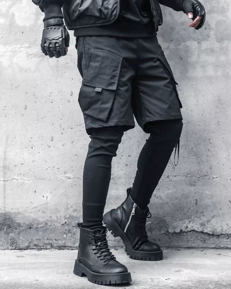 Fake Two Black Techwear Cargo Pants