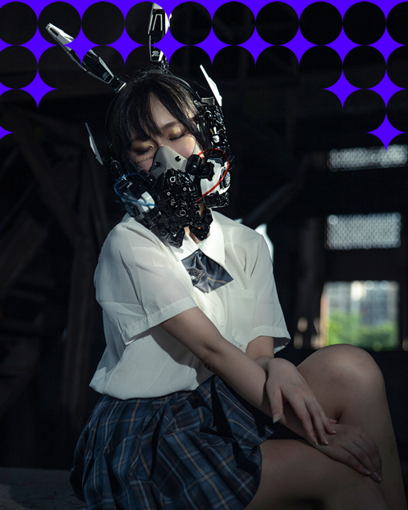 Fallen Angel Futuristic Cosplay Cyberpunk White Headband And Mask (Sold Separately)