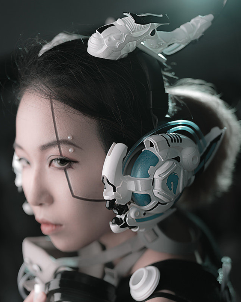 Fallen Angel Futuristic Cosplay Cyberpunk White Headband And Mask (Sold Separately)