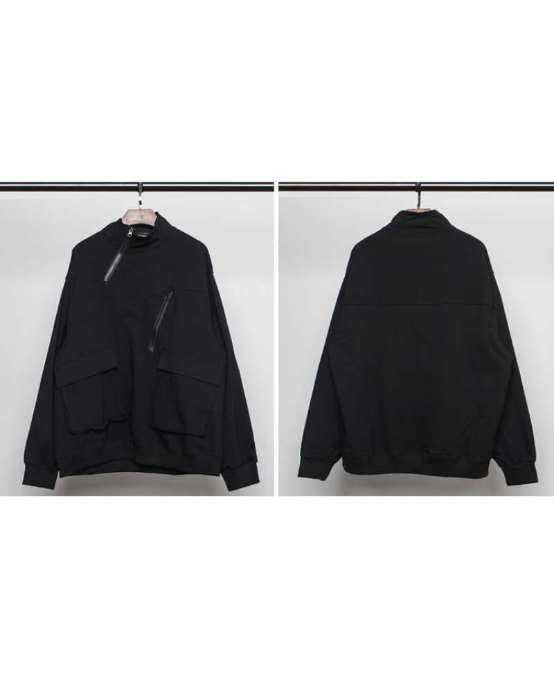 Functional Half-Zip Stand-Collar Utility Sweatshirt
