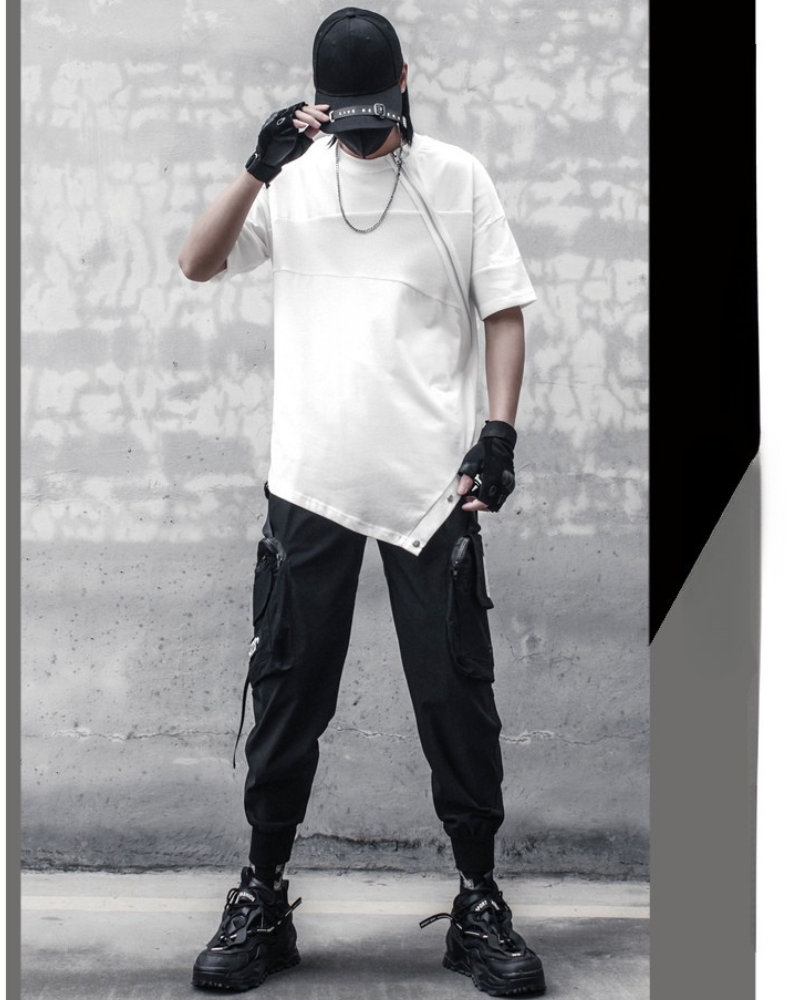 Functional Irregular Stitching Zipper Triangle Hem T-Shirt