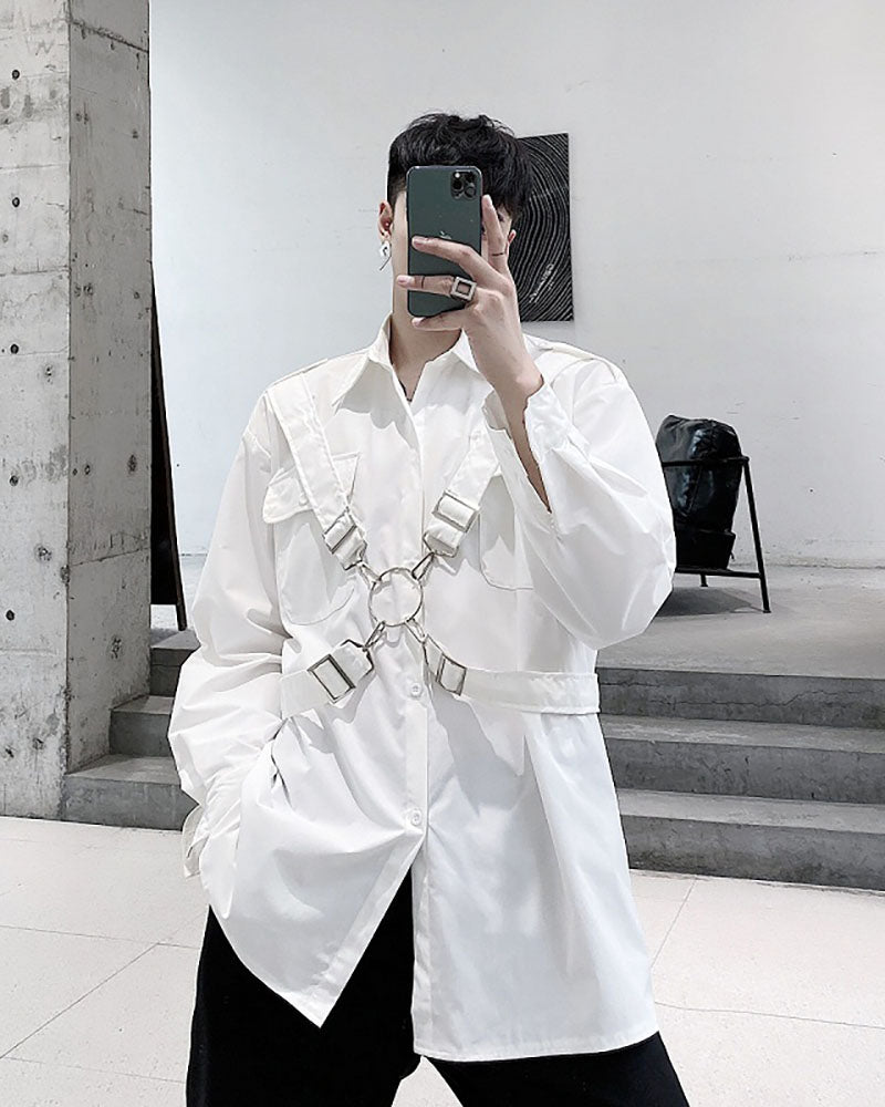 Functional Metal Ring Ribbon Techwear Shirt