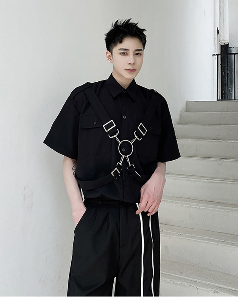 Functional Metal Ring Ribbon Techwear Shirt